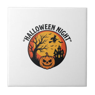 Halloween Night Vintage Engraving Spooky Scene T-S Tile
