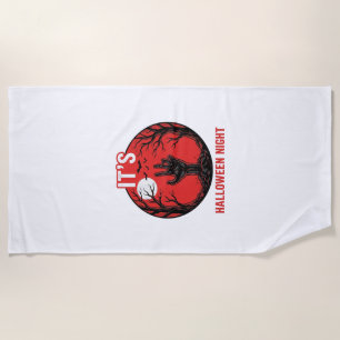 Halloween Night Vintage Engraving Vector Design_1 Beach Towel
