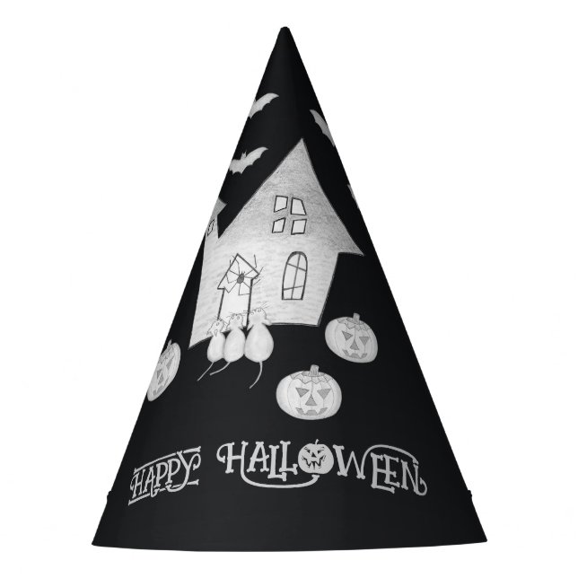 Halloween night with Haunted House, Bats,Party Hat (Front)