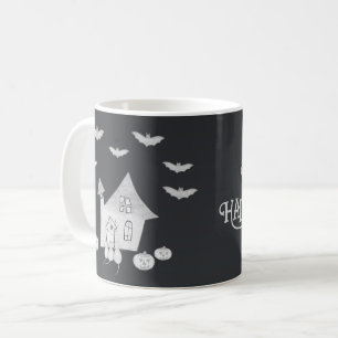 Halloween night with Haunted House, Bats, Pumpkins Coffee Mug