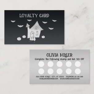 Halloween night with Haunted House, Bats, Pumpkins Loyalty Card
