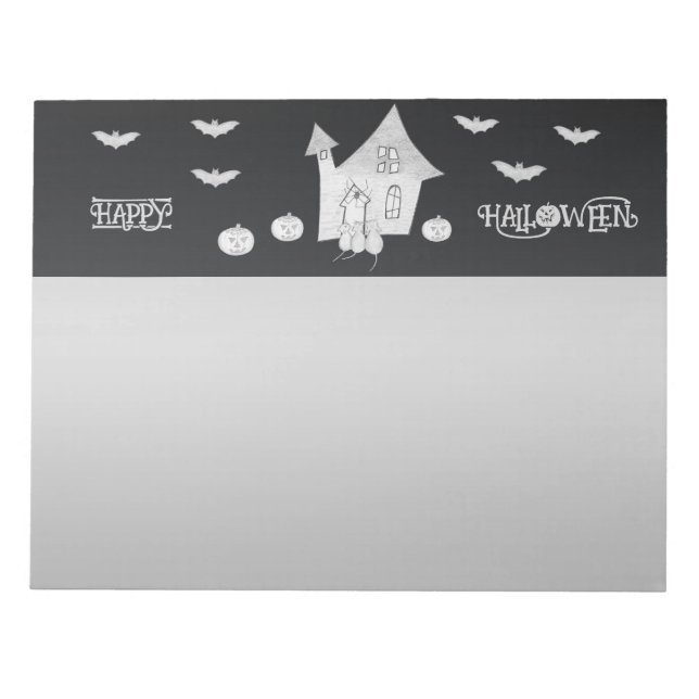 Halloween night with Haunted House, Bats, Pumpkins Notepad (Front)