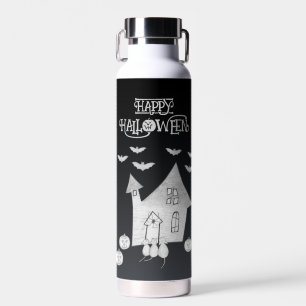 Halloween night with Haunted House, Bats, Pumpkins Water Bottle