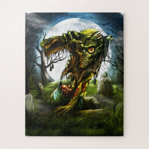 Halloween Night Zombie Rising Full Moon Graveyard Jigsaw Puzzle