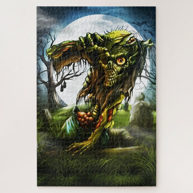 Halloween Night Zombie Rising Full Moon Graveyard Jigsaw Puzzle (Vertical)