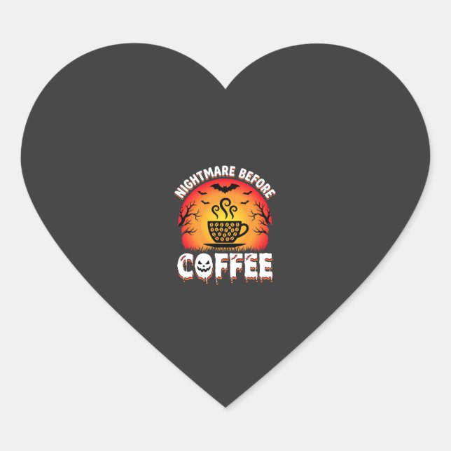 Halloween Nightmare Before Coffee Bat Sunset Graph Heart Sticker (Front)