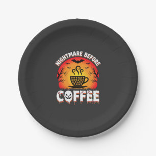 Halloween Nightmare Before Coffee Bat Sunset Graph Paper Plate