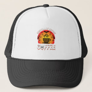 Halloween Nightmare Before Coffee Bat Sunset Graph Trucker Hat