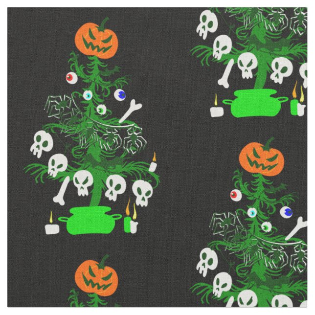 halloween nightmare christmas tree pumpkin  fabric (Close Up)