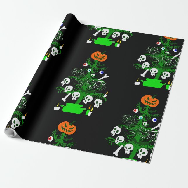 halloween nightmare christmas tree pumpkin  wrapping paper (Unrolled)