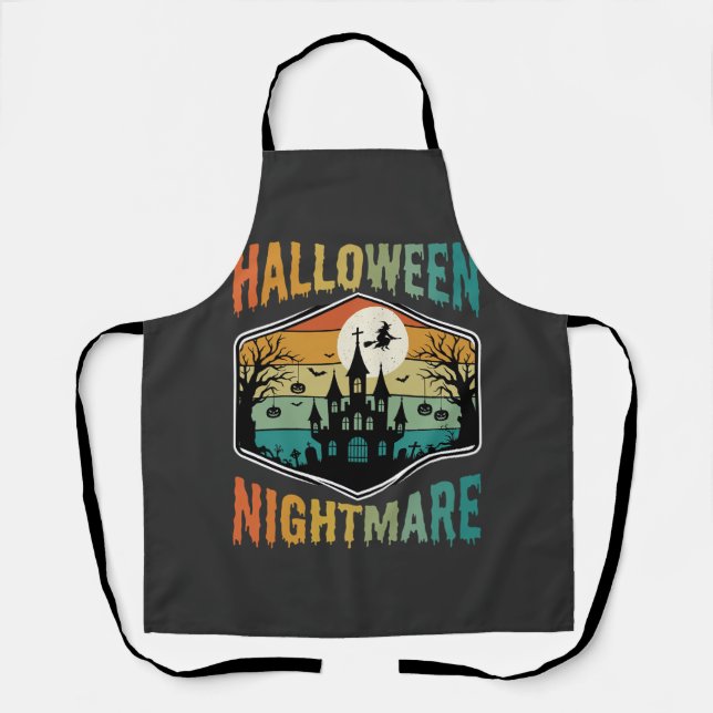 Halloween Nightmare Haunted Castle Retro Vector Apron (Front)