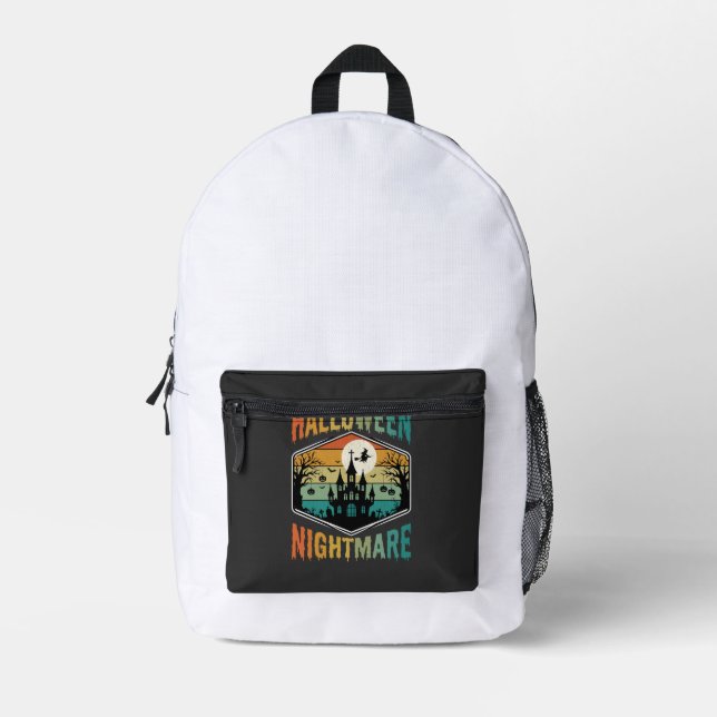 Halloween Nightmare Haunted Castle Retro Vector Printed Backpack (Front)
