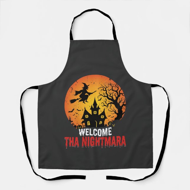 Halloween Nightmare Witch Haunted House Design Apron (Front)