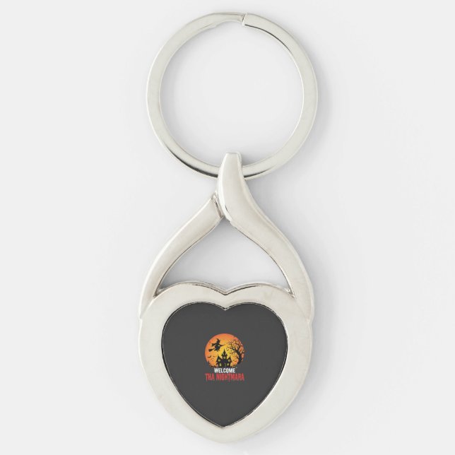 Halloween Nightmare Witch Haunted House Design Keychain (Front)