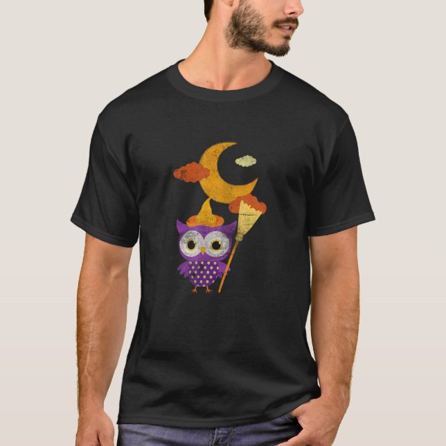 Halloween Nights Cute Owl Witch Hat Kawaii Design T-Shirt (Front)