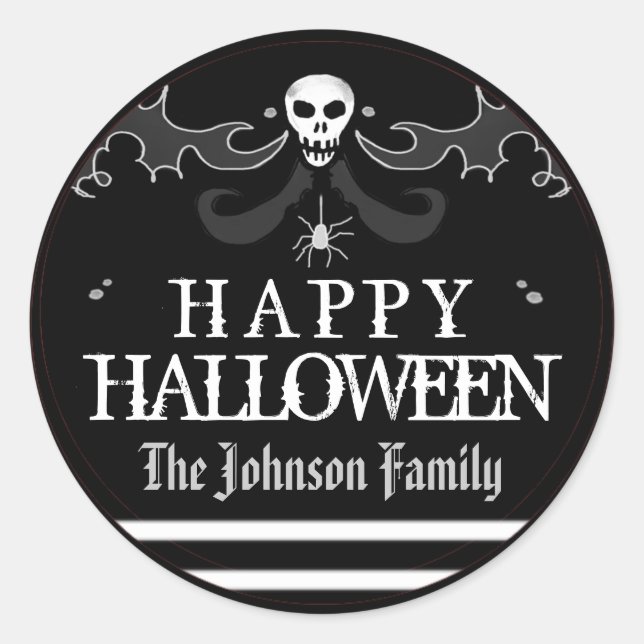 Halloween noir blanc crâne Étiquette Happy Hallowe (Devant)