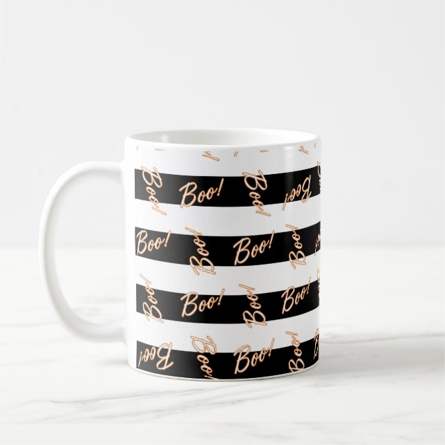 Halloween noir et blanc rayé BOO Café Mug (Gauche)