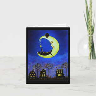 Halloween Note Card, black,cat,Jack-O-Lantern,moon Card