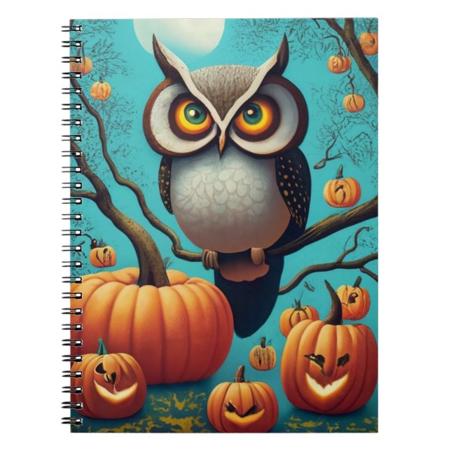 Halloween Notebook Featuring Owls & Pumpkins (Front)