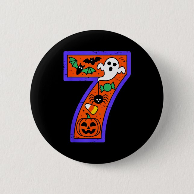 Halloween Number 7 Birthday Pumpkin Ghost Sder Can 2 Inch Round Button (Front)