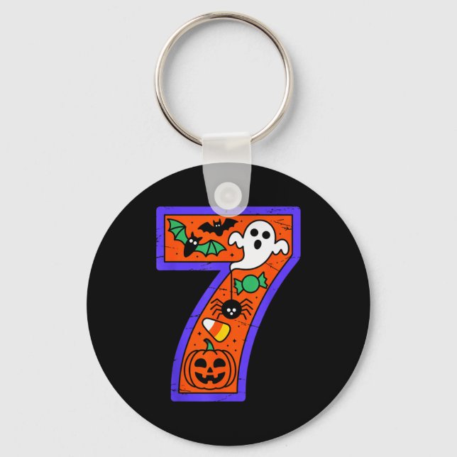 Halloween Number 7 Birthday Pumpkin Ghost Sder Can Keychain (Front)