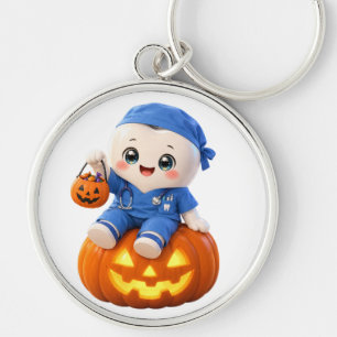 Halloween Nurse Baby Pumpkin Round Keychain