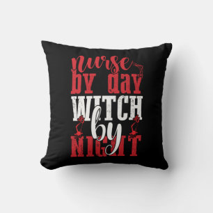 Halloween Nurse By Day Witch By Night Throw Pillow