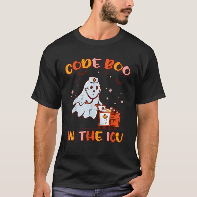 Halloween Nurse Code Boo ICU Ghost Costume Scrub T T-Shirt (Front)