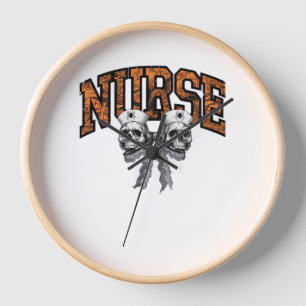 Halloween Nurse Coquette Bow Classic T-Shirt Clock