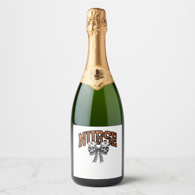 Halloween Nurse Coquette Bow Classic T-Shirt Sparkling Wine Label (Front)