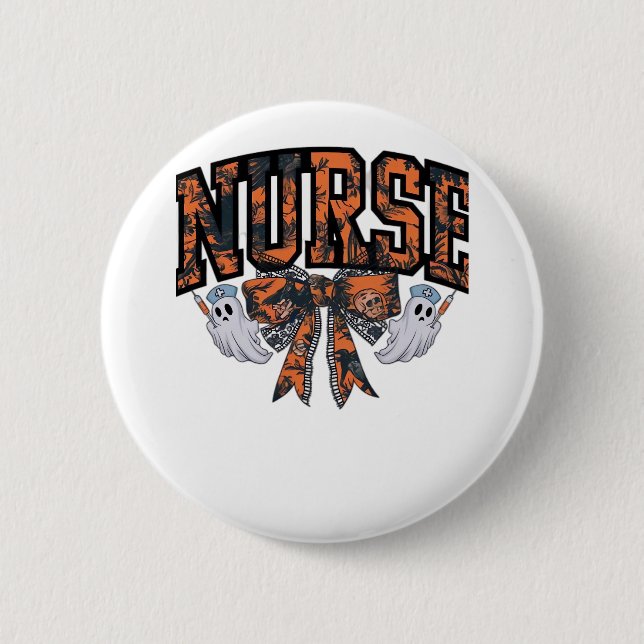 Halloween Nurse Coquette Bow Fall Classic T-Shirt 2 Inch Round Button (Front)