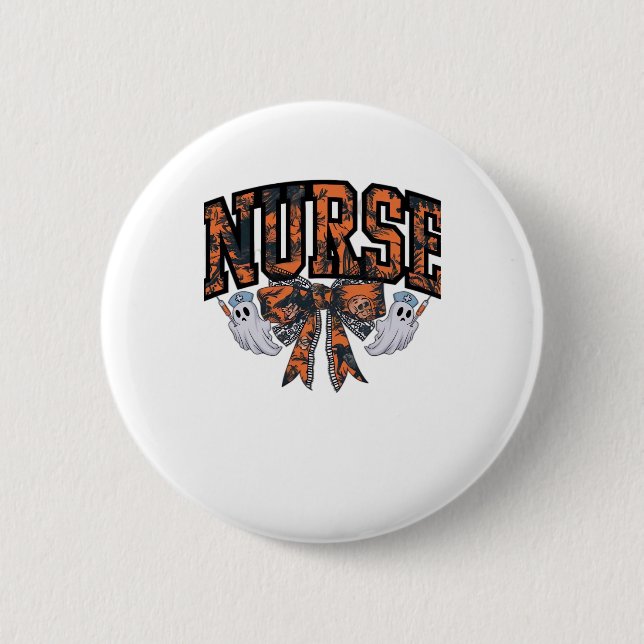 Halloween Nurse Coquette Bow Fall Classic T-Shirt 2 Inch Round Button (Front)