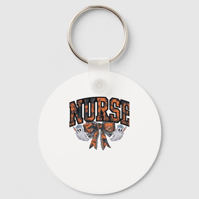 Halloween Nurse Coquette Bow Fall Classic T-Shirt Keychain (Front)