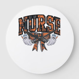 Halloween Nurse Coquette Bow Fall Classic T-Shirt Large Clock