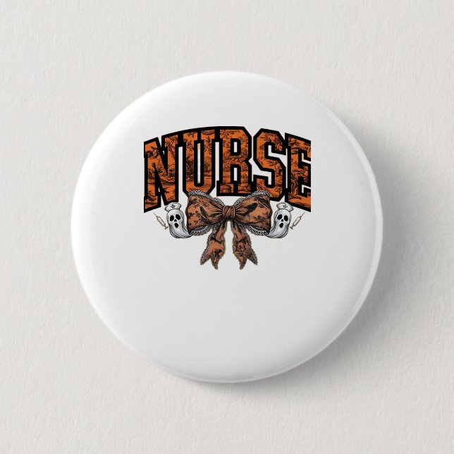 Halloween Nurse Coquette Bow Spooky Classic T-Shir 2 Inch Round Button (Front)