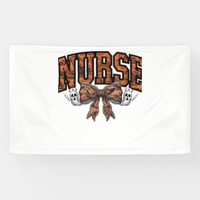 Halloween Nurse Coquette Bow Spooky Classic T-Shir Banner (Horizontal)
