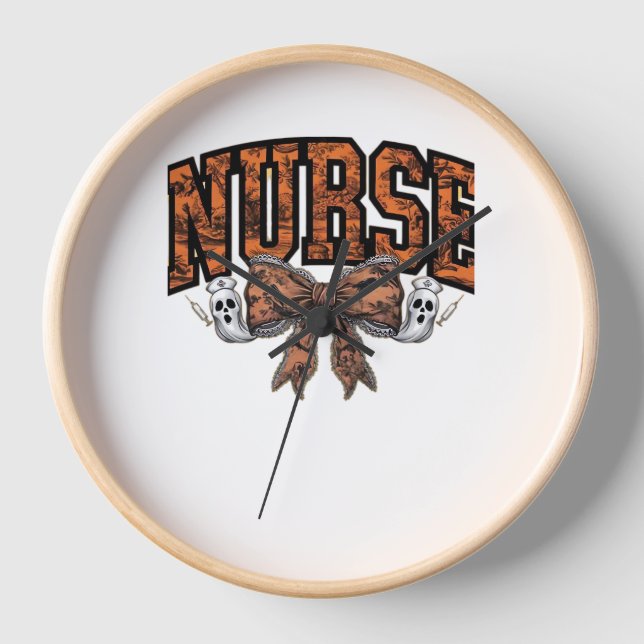 Halloween Nurse Coquette Bow Spooky Classic T-Shir Clock (Front)