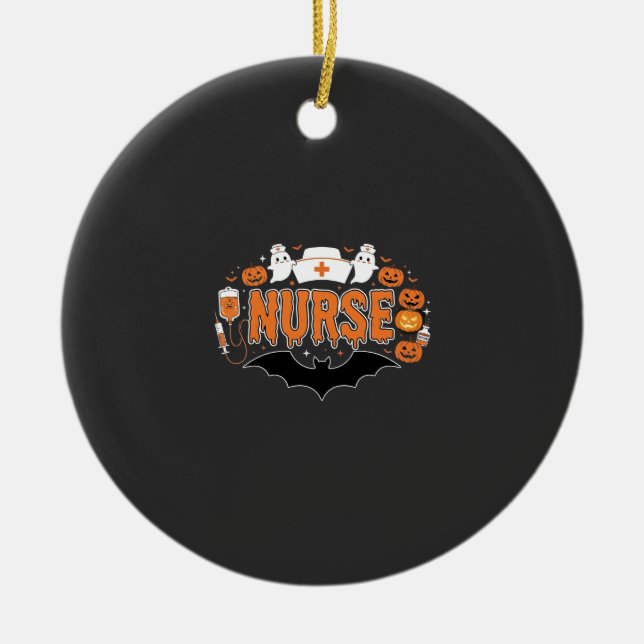 Halloween Nurse Dripping Pumpkin Ghost Vector Desi Ceramic Ornament (Front)