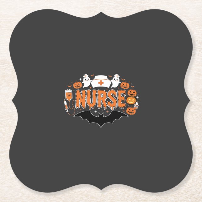 Halloween Nurse Dripping Pumpkin Ghost Vector Desi Paper Coaster (Front)