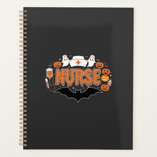 Halloween Nurse Dripping Pumpkin Ghost Vector Desi Planner (Front)