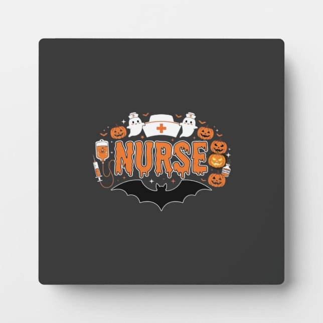 Halloween Nurse Dripping Pumpkin Ghost Vector Desi Plaque (Front)