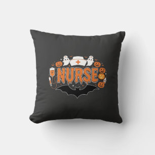Halloween Nurse Dripping Pumpkin Ghost Vector Desi Throw Pillow