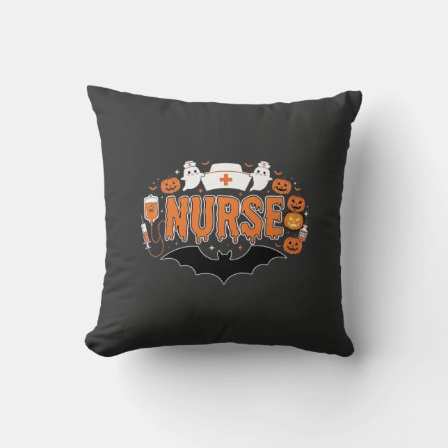 Halloween Nurse Dripping Pumpkin Ghost Vector Desi Throw Pillow (Front)