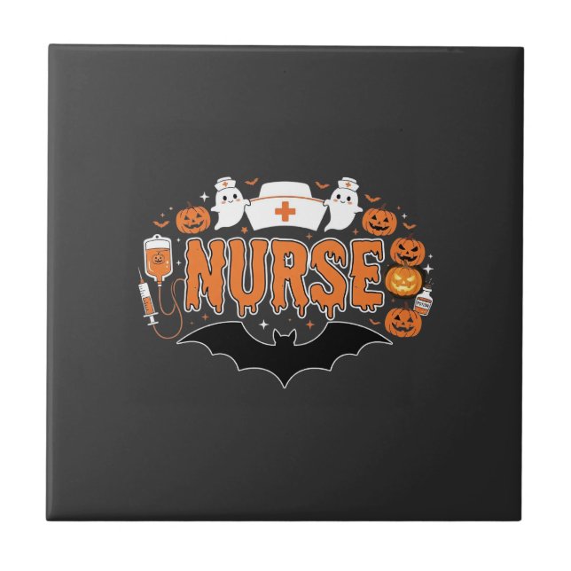 Halloween Nurse Dripping Pumpkin Ghost Vector Desi Tile (Front)