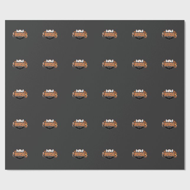 Halloween Nurse Dripping Pumpkin Ghost Vector Desi Wrapping Paper (Flat)