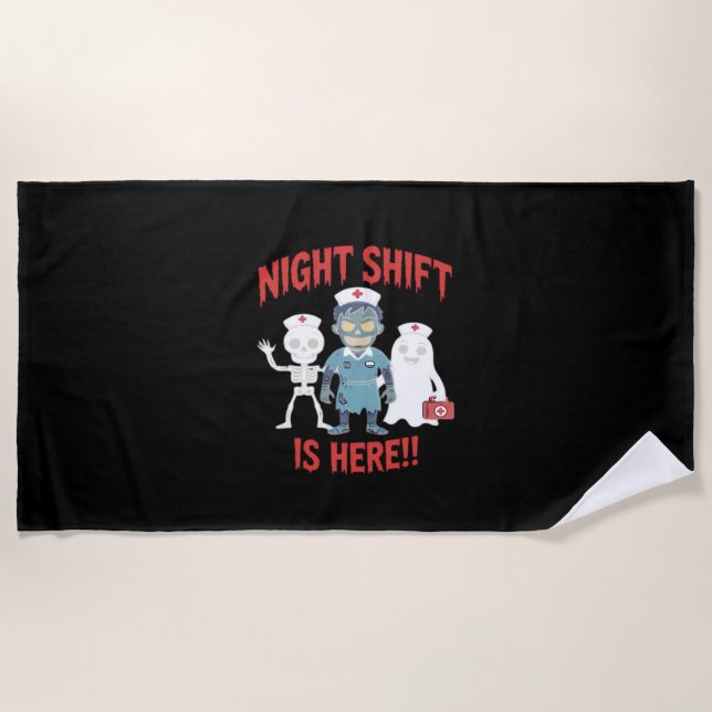 Halloween Nurse Funny Ghost Skeleton Zombie Essent Beach Towel (Front)