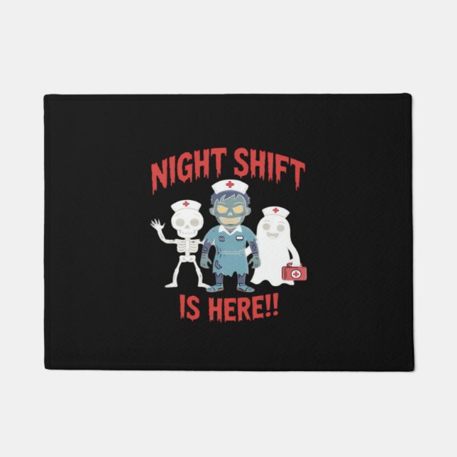 Halloween Nurse Funny Ghost Skeleton Zombie Essent Doormat (Front)
