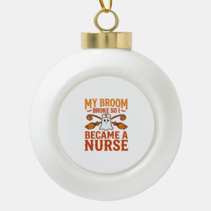 Halloween Nurse Ghost Broom Vintage Shirt Design_1 Ceramic Ball Christmas Ornament