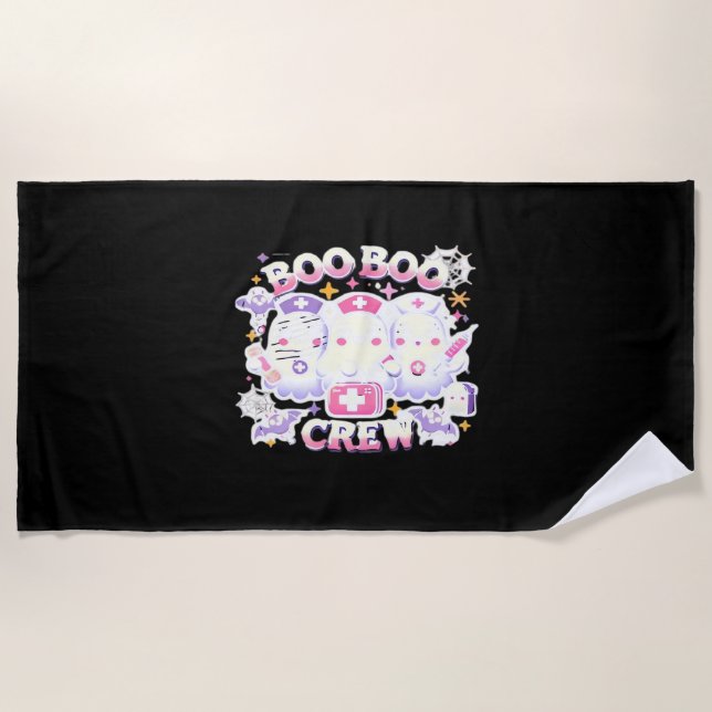 Halloween Nurse Ghost Squad Boo Boo Crew Funny Spo Beach Towel (Front)