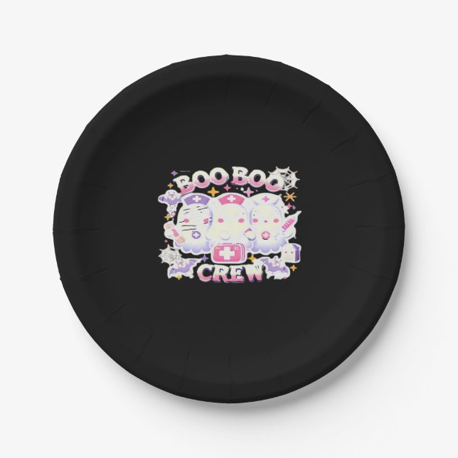Halloween Nurse Ghost Squad Boo Boo Crew Funny Spo Paper Plate (Front)